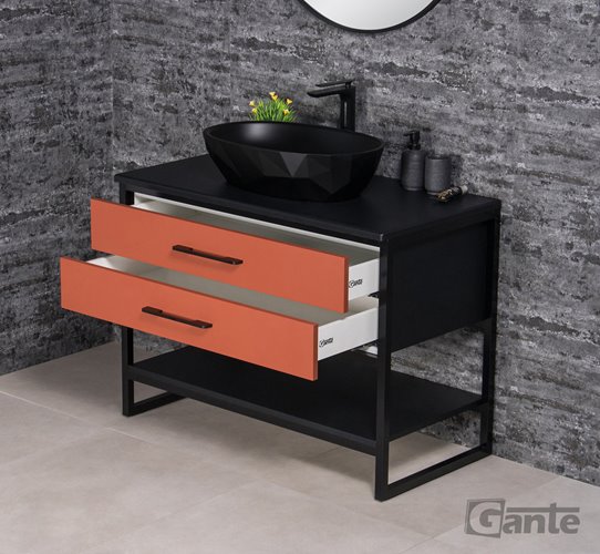 Szafka stojąca z czarną umywalką kolor ceglasty loft 100 cm seria New York