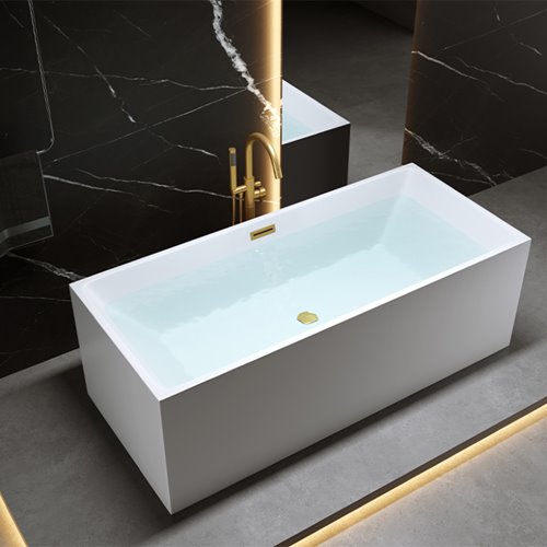 Wanna wolnostojąca prostokątna przelew i korek złoty szczotkowany 160 cm Santa Hydrosan