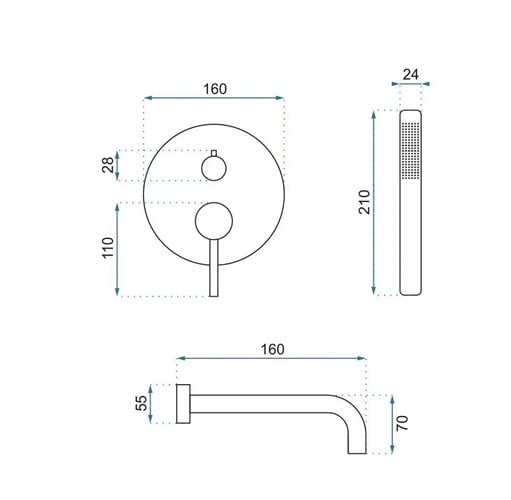 Bateria wannowa podtynkowa box Lungo Rea miedź szczotkowana