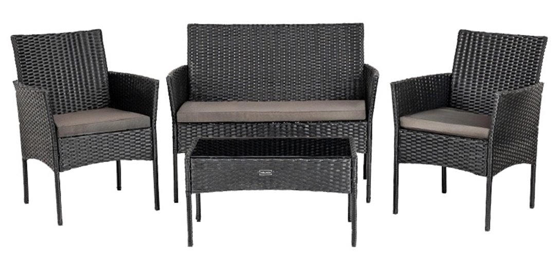 Zestaw mebli ogrodowych z technorattanu stół, sofa, krzesła dla 4 osób Luiza czarny