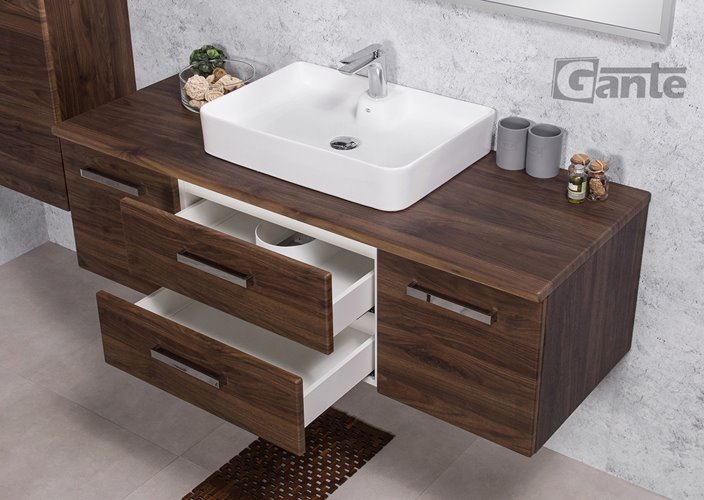 Szafka łazienkowa wisząca z umywalką nablatową 140 cm 50/2 Fokus kolor orzech