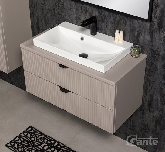 Szafka łazienkowa z lamelami wisząca z nablatową umywalką 80 cm 39/2 Victa Lamello kolor fume mat