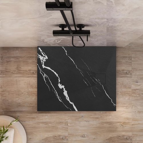 Brodzik kwadratowy czarny struktura kamienia smc 90x90 Magnum Carrara Black Rea