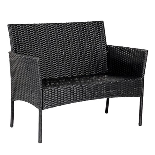 Zestaw mebli ogrodowych z technorattanu stół, sofa, krzesła dla 4 osób Luiza czarny