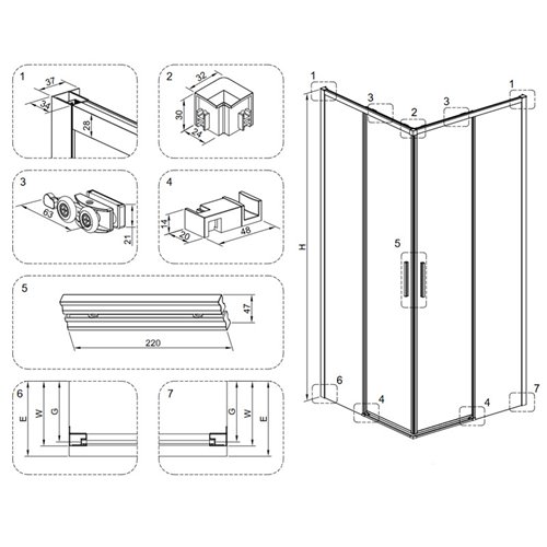 Czarna kabina prysznicowa kwadratowa Super Slim Nova 80x80 drzwi rozsuwane