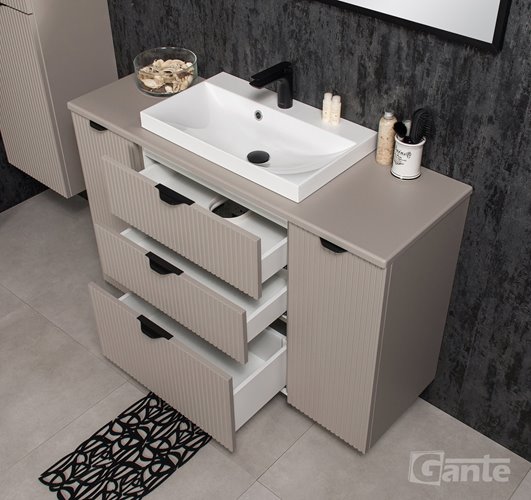 Szafka łazienkowa z lamelami wisząca z nablatową umywalką 120 cm 39/3 Victa Lamello kolor fume mat