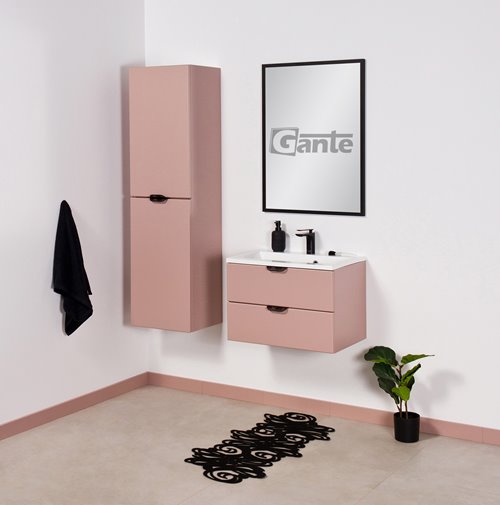 Szafka łazienkowa pudrowy róż z umywalką czarny uchwyt 60 cm Magnolia Gante