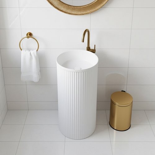 Umywalka wolnostojąca ceramiczna ryflowana okrągła biała 86x40 cm SCOT3-WH-WOF-860