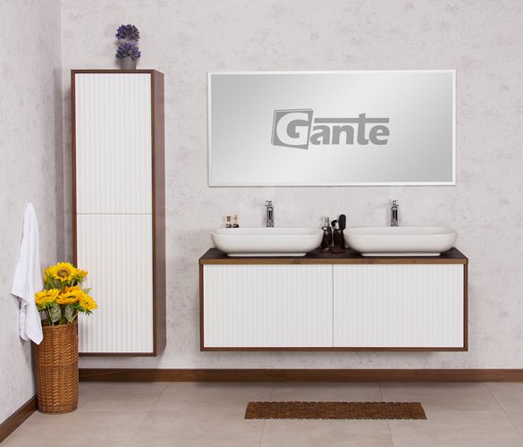 Szafka łazienkowa wisząca z umywalkami dąb wenge/biały mat 140 cm Venus Gante