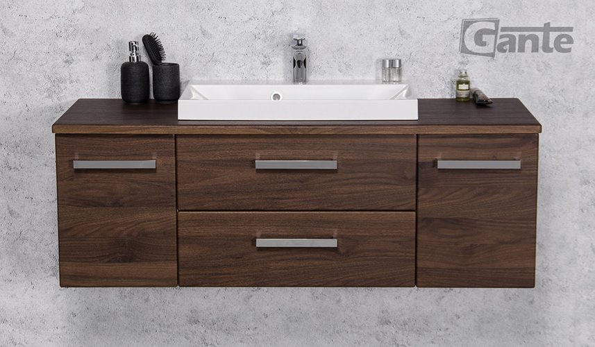 Szafka łazienkowa wisząca z umywalką nablatową 120 cm 39/2 Fokus kolor orzech