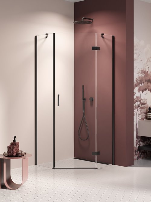 Kabina prysznicowa pięciokątna prawa drzwi uchylne kolor czarny mat 80x80 cm K-3786 New Trendy Nesta Black