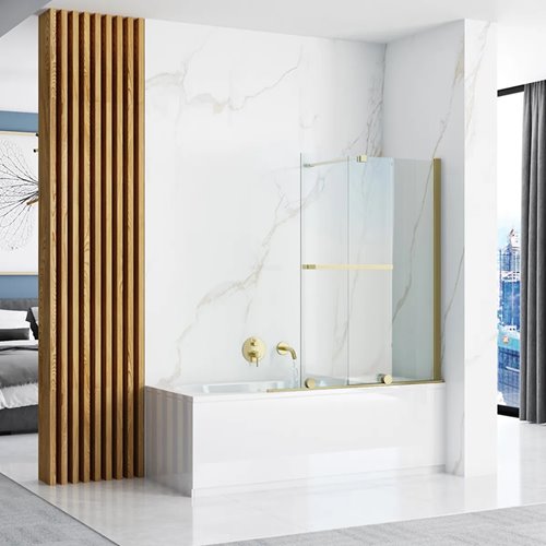 Złoty szczotkowany parawan wannowy rozsuwany 100 cm Fabian Rea
