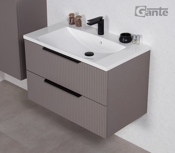 Szafka łazienkowa frezowana wisząca z umywalką 80 cm 46/2 Sydney kolor taupe