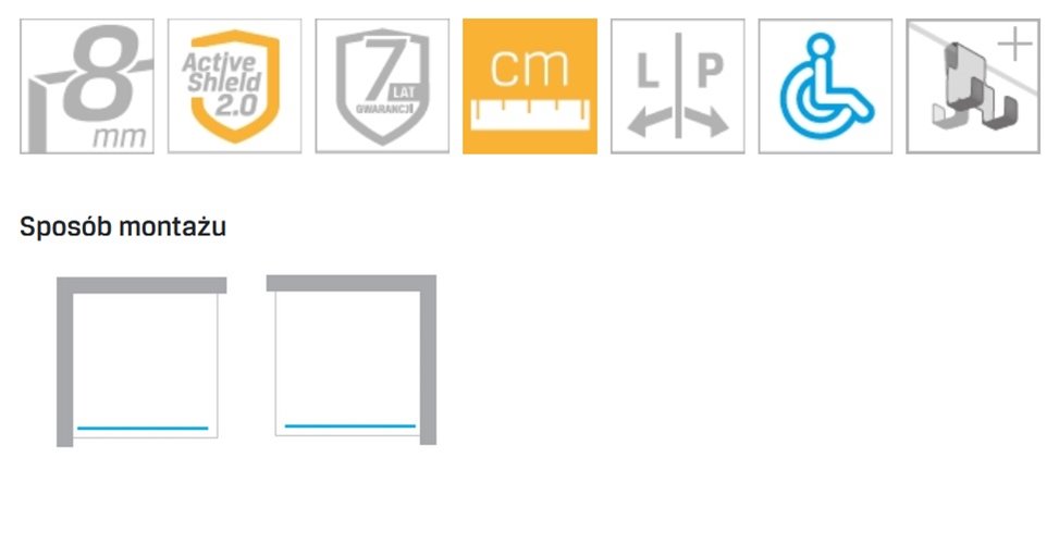 Ścianka prysznicowa rozmiar 80 cm czarne wykończenie profili EXK-0057 New Modus Black