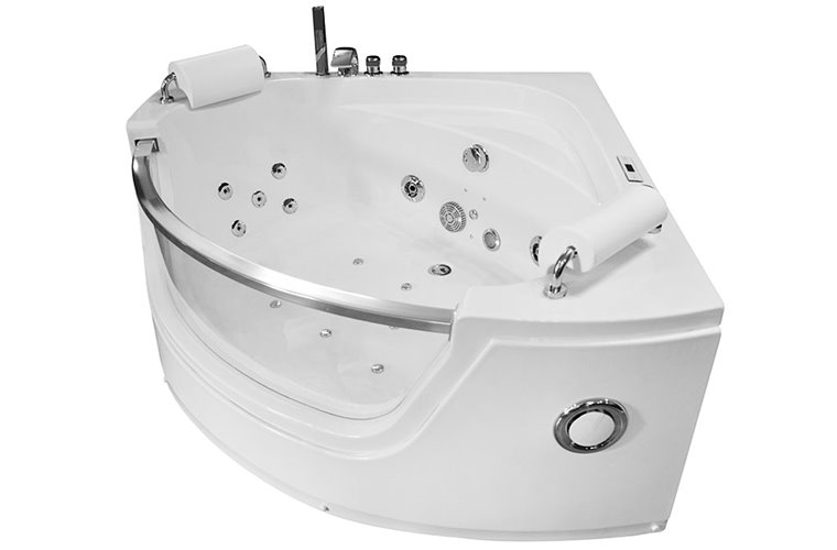 Wanna z hydromasażem narożna 135x135 cm MO-0057 podwójny biały zagłówek