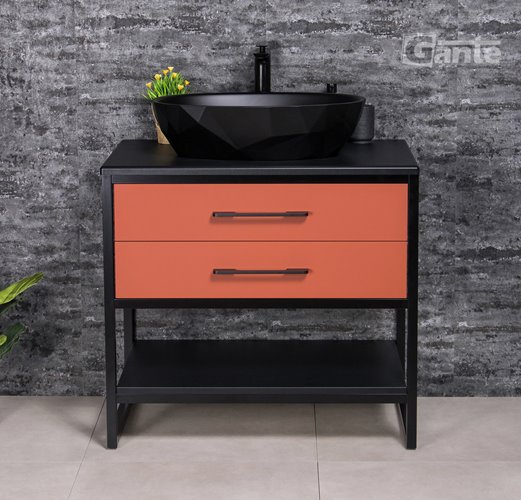 Szafka stojąca z czarną umywalką kolor ceglasty loft 80 cm seria New York