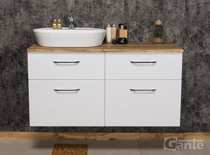 Szafka łazienkowa wisząca z umywalką nablatową 120 cm SETTO MODULO kolor biały połysk