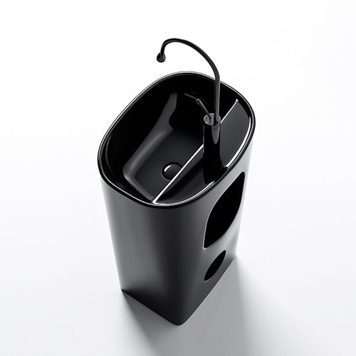 Umywalka wolnostojąca ceramiczna owalna czarny połysk 49x37x83 cm CLARO-BL-490