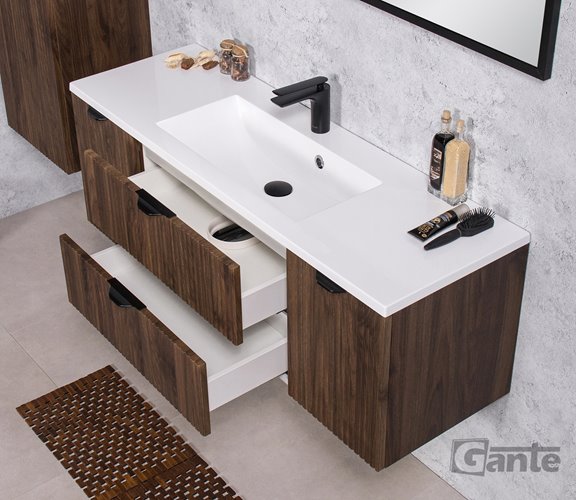 Szafka łazienkowa z lamelami wisząca z umywalką 120 cm 39/2 Victa Lamello kolor orzech