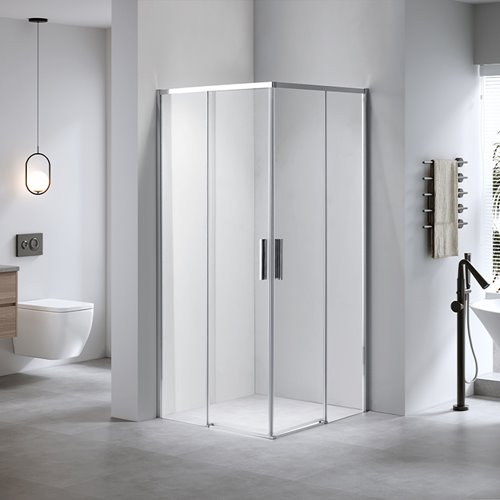 Chromowana kabina prysznicowa kwadratowa Super Slim Nova 80x80 drzwi rozsuwane