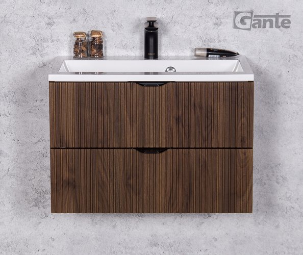 Szafka łazienkowa z lamelami wisząca z umywalką 60 cm 39/2 Victa Lamello kolor orzech