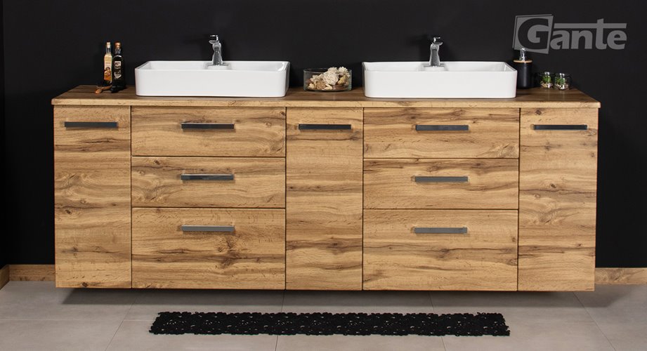 Szafka wisząca z umywalką 210 z dwiema umywalkami C3 seria Fokus NE