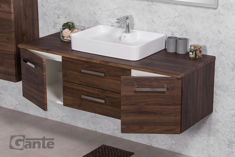 Szafka łazienkowa wisząca z umywalką nablatową 140 cm 50/2 Fokus kolor orzech