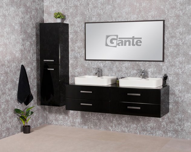 Czarna szafka wisząca z dwiema umywalkami 160 cm seria Fokus C