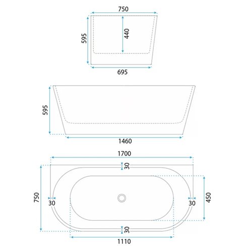 Wanna wolnostojąca przyścienna 170 cm Capri Slim Rea