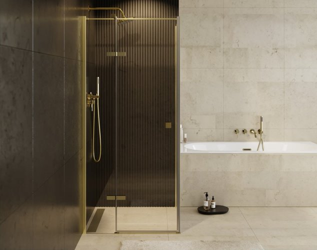 Złota kwadratowa kabina prysznicowa 90x90 lewa Pixa Gold Besco