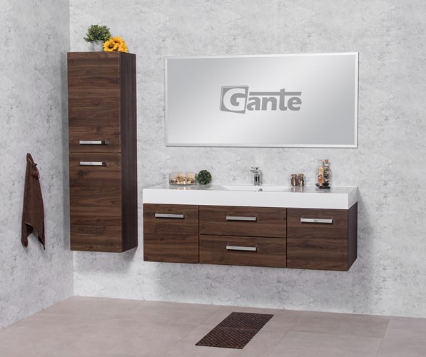 Szafka łazienkowa wisząca z umywalką 140 cm 50/2 Nela Fokus kolor orzech