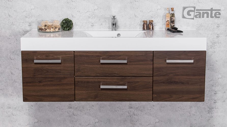 Szafka łazienkowa wisząca z umywalką 140 cm 50/2 Nela Fokus kolor orzech