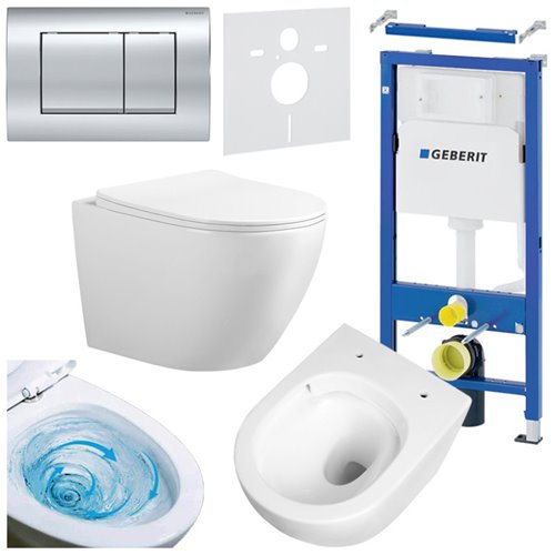 Zestaw podtynkowy stelaż GEBERIT DUOFIX + miska FLOW-WH-TR-03 + przycisk DELTA 30 chrom