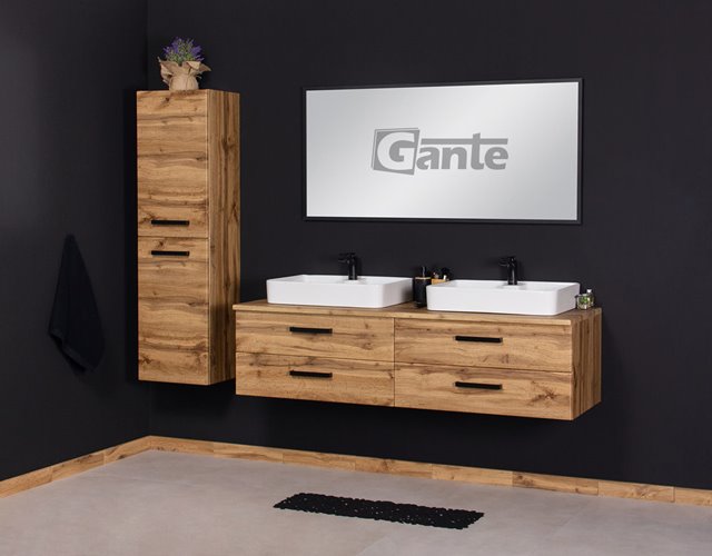 Szafka wisząca z dwiema umywalkami nablatowymi 160 cm 50/4 kolor dąb naturalny seria Fokus Loft Gante