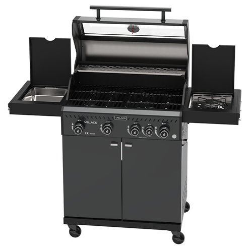 Grill gazowy ZEUS-C kolor czarny ruszt żeliwny moc 14,5 kW + pokrowiec + palnik boczny + LED