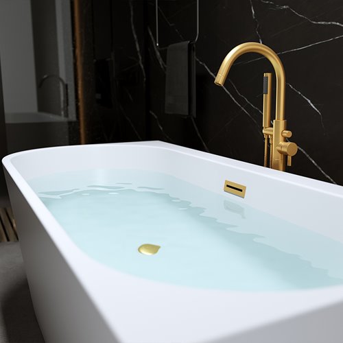 Wanna przyścienna złoty szczotkowany przelew oraz korek narożna prawa 140 cm Mera Hydrosan