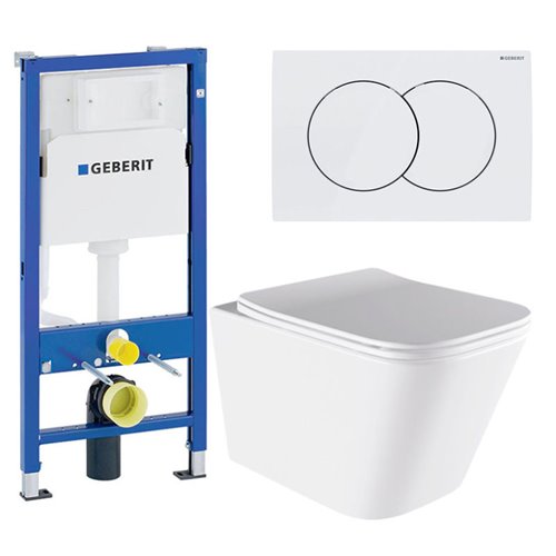 Zestaw podtynkowy stelaż GEBERIT DUOFIX + miska AQUA-WH-03 + przycisk DELTA 01 biały