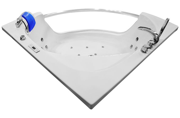 Wanna z hydromasażem narożna 135x135 cm MO-0057 niebieski zagłówek
