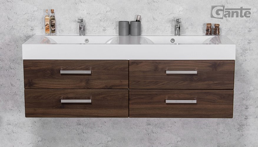 Szafka łazienkowa wisząca z umywalką 140 cm 50/4 Nela Fokus kolor orzech