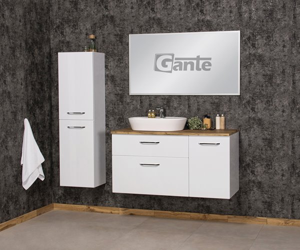 Szafka łazienkowa wisząca z umywalką nablatową i koszem 120 cm SETTO MODULO kolor biały połysk