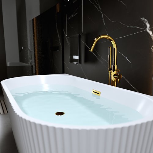 Wanna wolnostojąca przyścienna korek oraz przelew złoty 150 cm Carlo Hydrosan