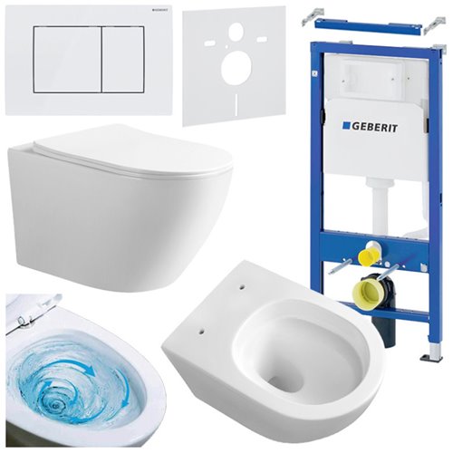 Zestaw podtynkowy stelaż GEBERIT DUOFIX + miska MIZU-WH-TR-03 + przycisk DELTA 30 biały