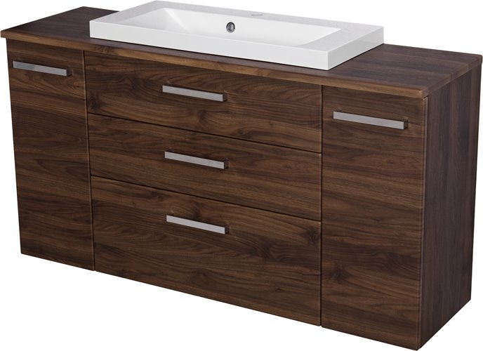 Szafka łazienkowa wisząca z umywalką nablatową 140 cm 39/3 Fokus kolor orzech