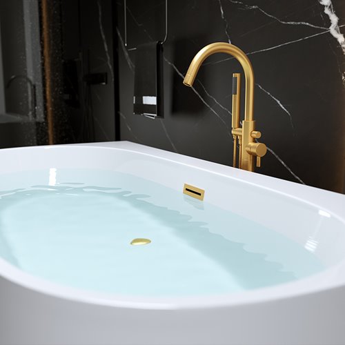 Wanna wolnostojąca przyścienna złoty szczotkowany przelew oraz korek 150 cm Nora Hydrosan