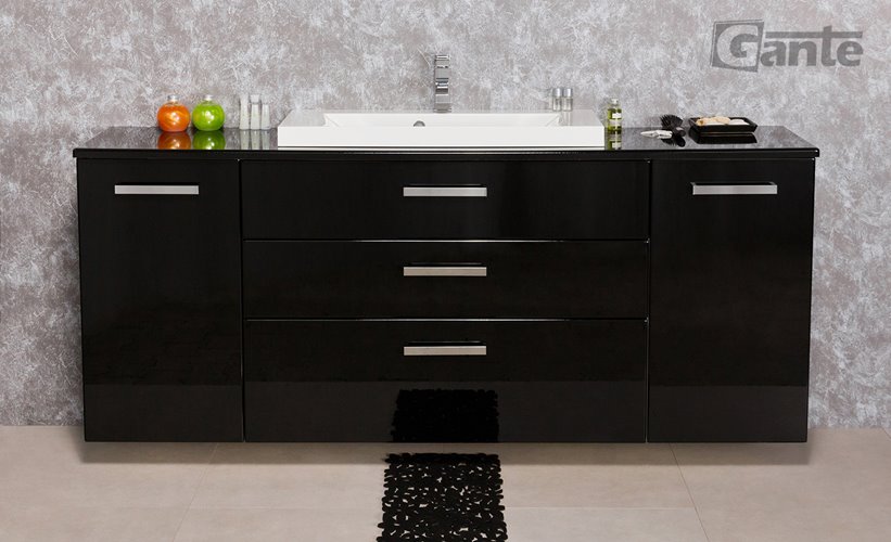 Czarna szafka wisząca z umywalką 180 cm seria Fokus C
