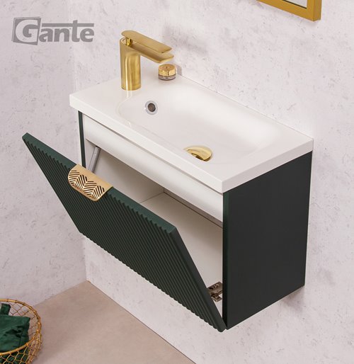 Szafka łazienkowa wisząca z umywalką zielony mat 50 cm Fresco Gante