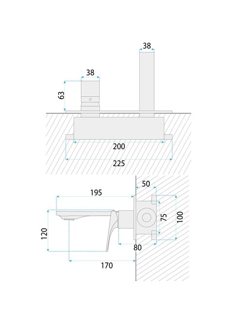 Bateria umywalkowa podtynkowa box Rea Joe złoto szczotkowane