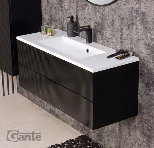 Szafka łazienkowa z umywalką wisząca szklane fronty czarny mat 100 cm Bravia Gante
