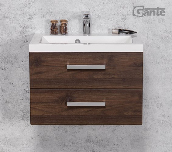 Szafka łazienkowa wisząca z umywalką 60 cm 39/2 Fokus kolor orzech