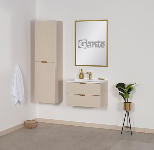 Piaskowa szafka łazienkowa wisząca z umywalką złoty uchwyt 60 cm Magnolia